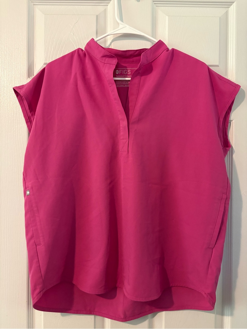 Figs Rafaela Women's Split-Neck Oversized Scrub Tunic Top in Fuchsia Pink Color